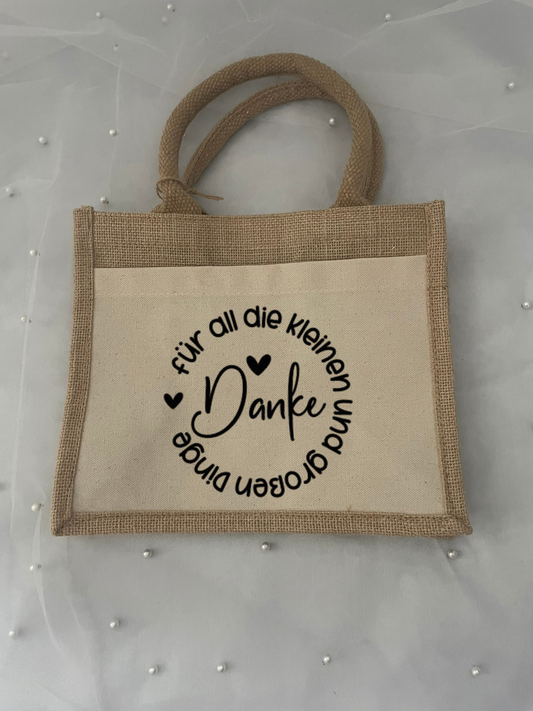 Jute-Tasche als Dankeschön, Danke
