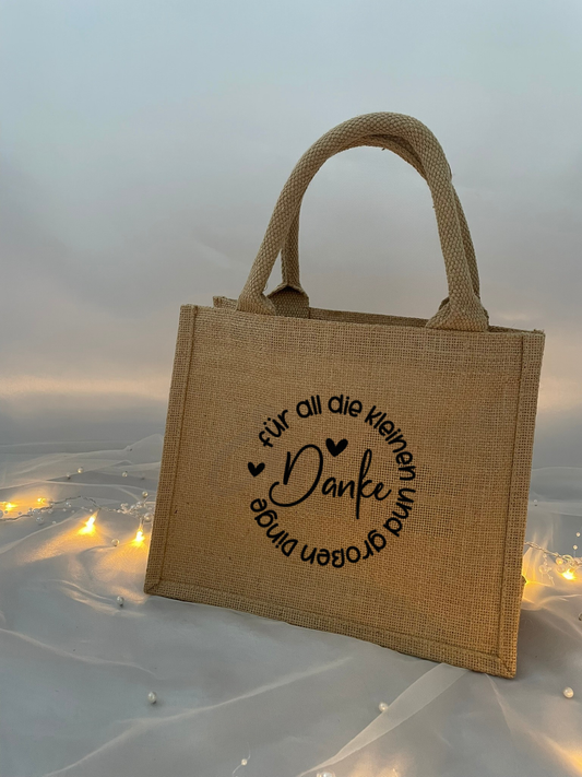 Jute-Tasche als Dankeschön, Danke