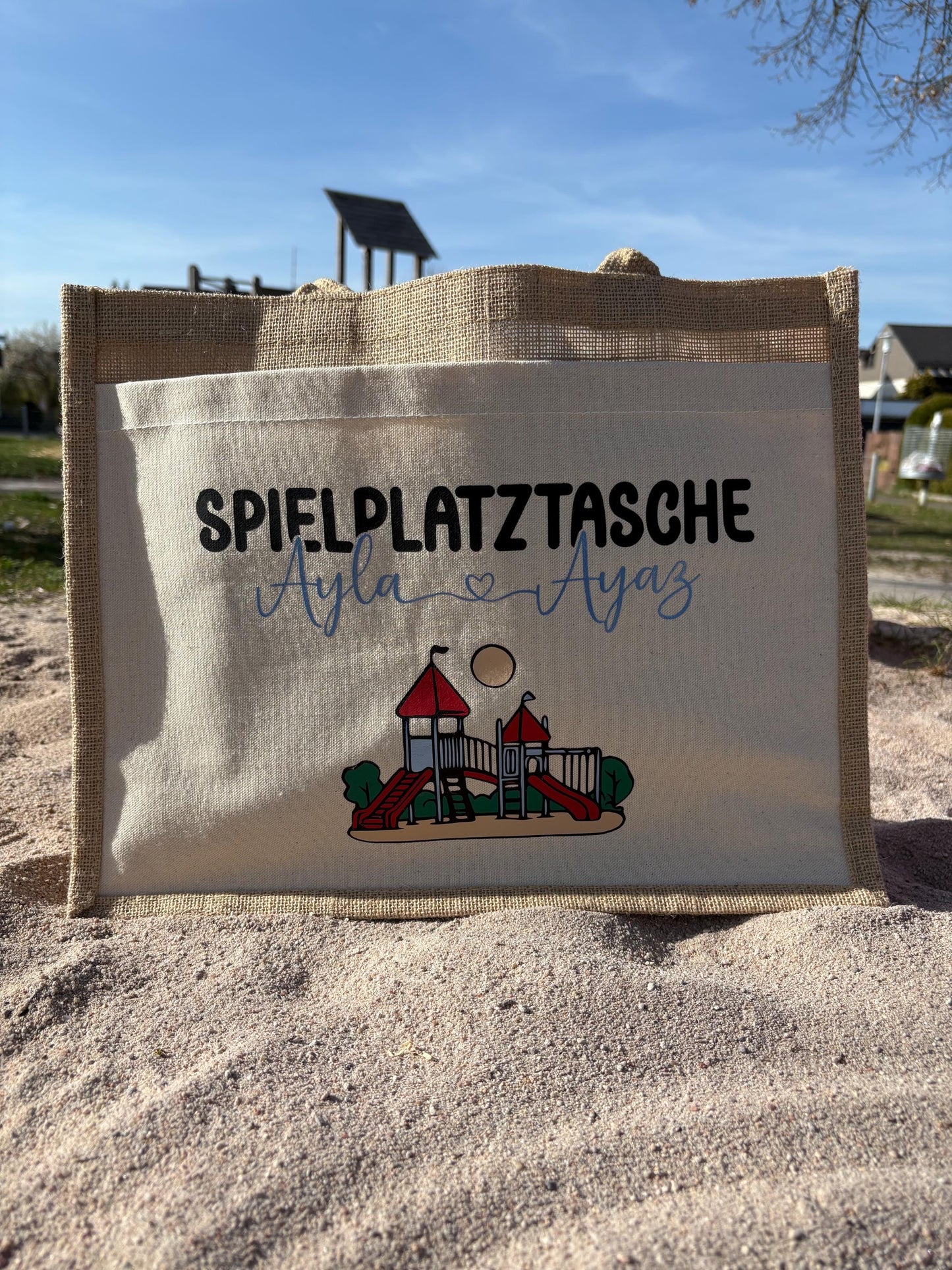 Spielplatztasche, Tragetasche, Jute Tasche - Weil Eltern alles tragen