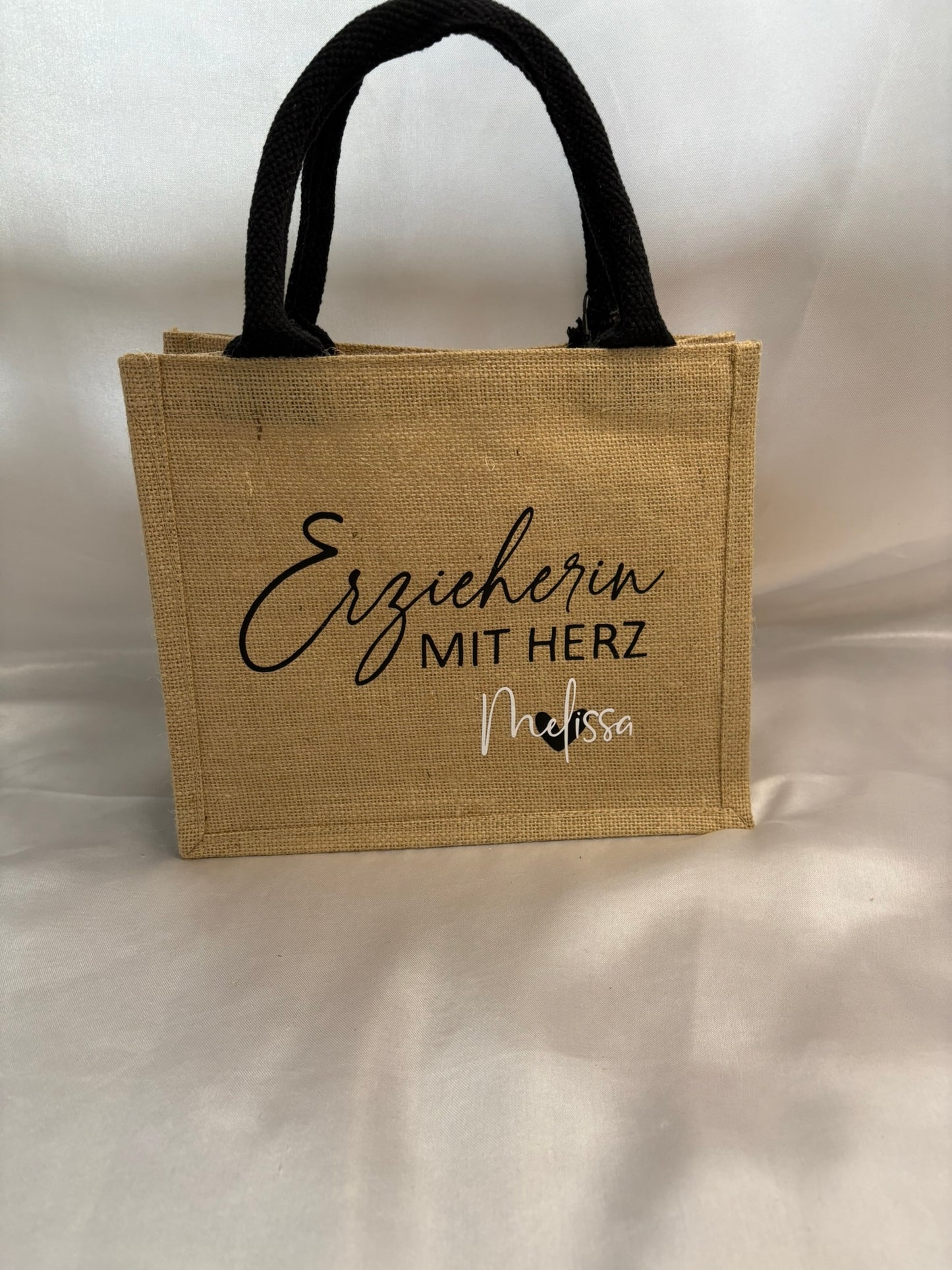 Jute-Tasche Erzieherin mit Herz, Erzieher mit Herz, Geschenk Erzieher, Kindergarten, Abschiedsgeschenk