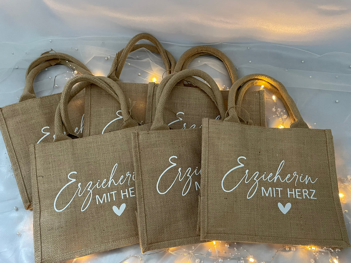 Jute-Tasche Erzieherin mit Herz, Erzieher mit Herz, Geschenk Erzieher, Kindergarten, Abschiedsgeschenk