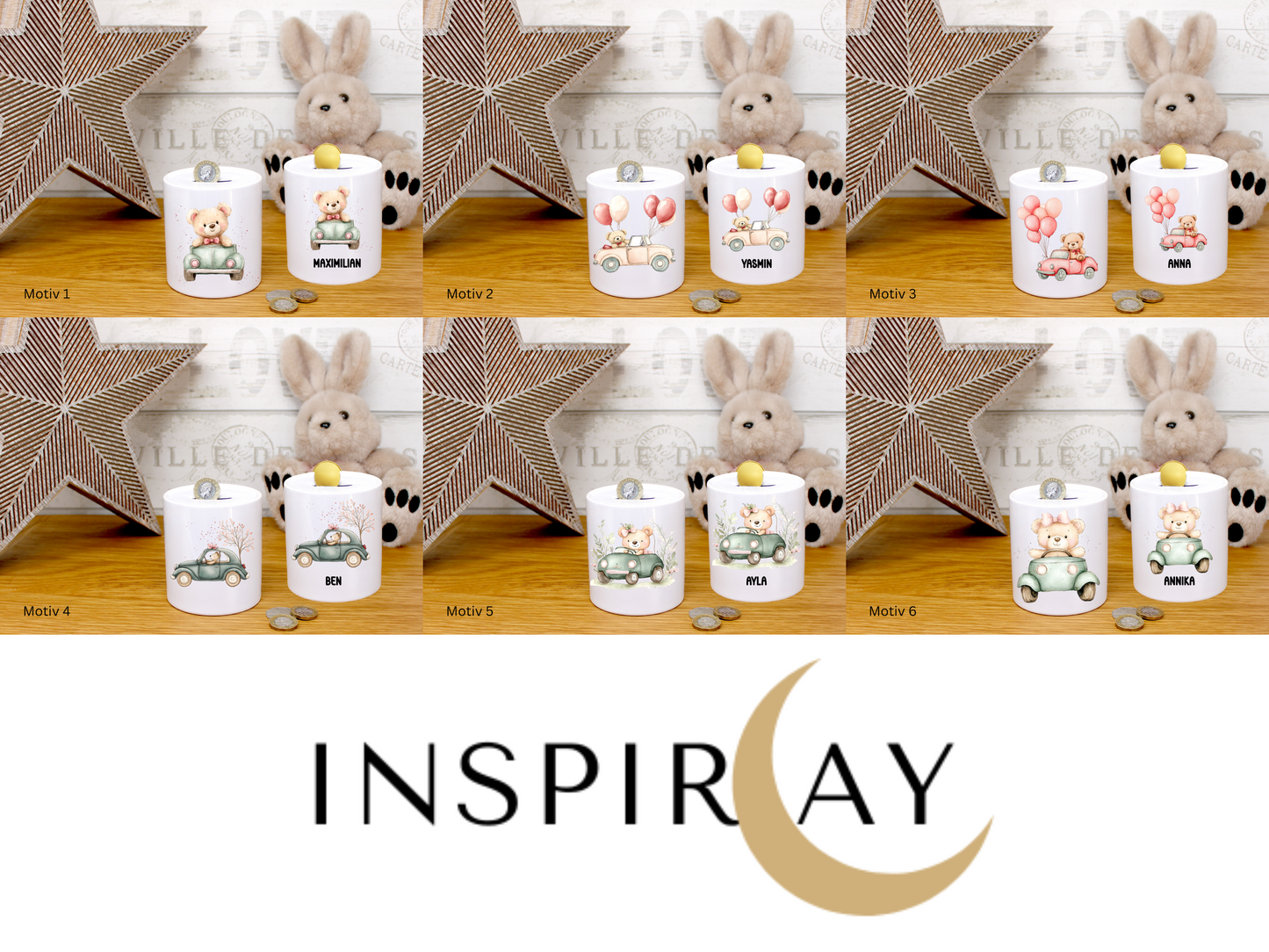 Personalisierte Spardose mit Name für Teddy Liebhaber, Kinder, Erwachsene, Freundin, Baby, Neugeborene