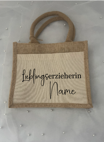 Jute-Tasche Erzieherin mit Herz, Erzieher mit Herz, Geschenk Erzieher, Kindergarten, Abschiedsgeschenk