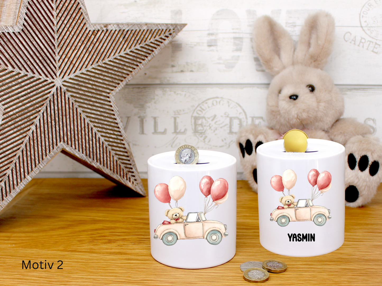 Personalisierte Spardose mit Name für Teddy Liebhaber, Kinder, Erwachsene, Freundin, Baby, Neugeborene