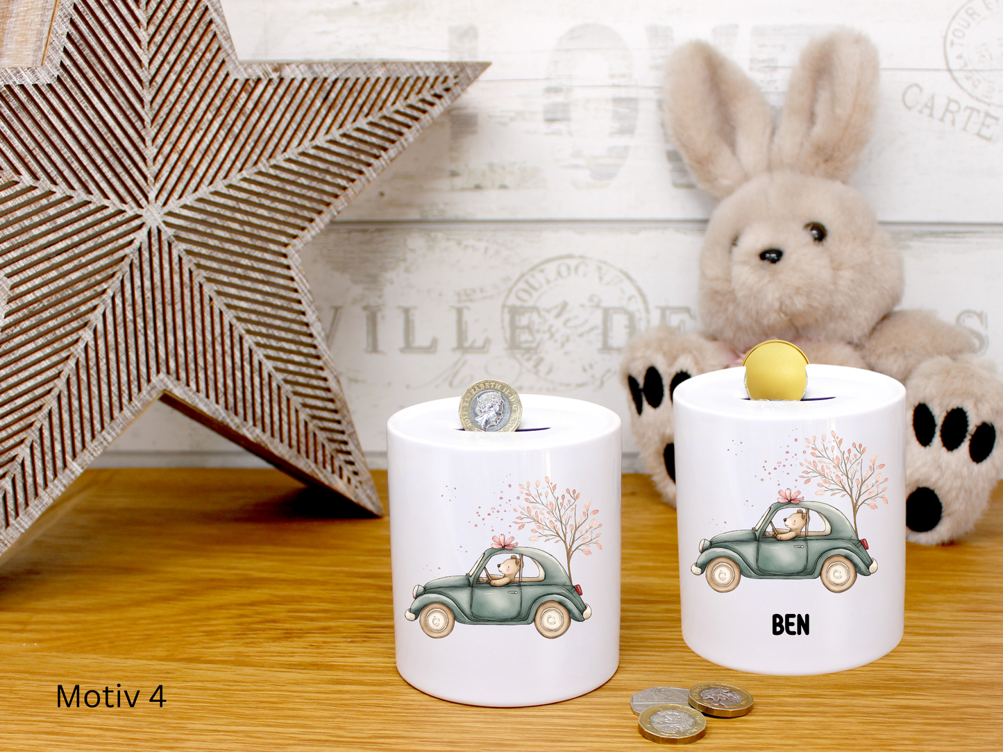 Personalisierte Spardose mit Name für Teddy Liebhaber, Kinder, Erwachsene, Freundin, Baby, Neugeborene