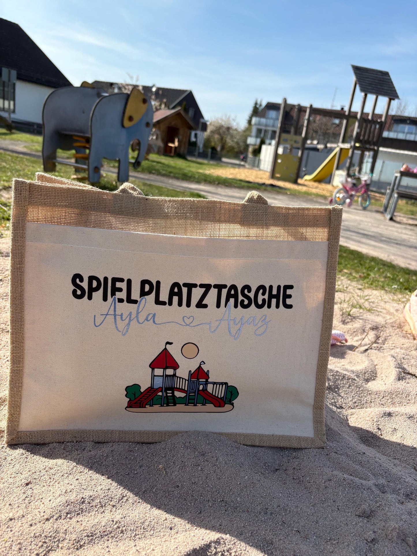 Spielplatztasche, Tragetasche, Jute Tasche - Weil Eltern alles tragen