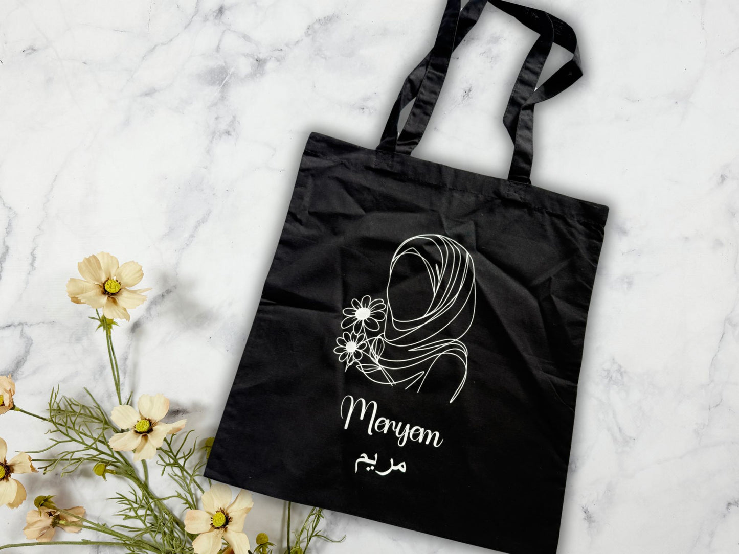 Tragetasche, Stofftasche, Einkaufstasche, Baumwolltasche, Shopper, personalisiert, Geschenk, Hijab mit Namen