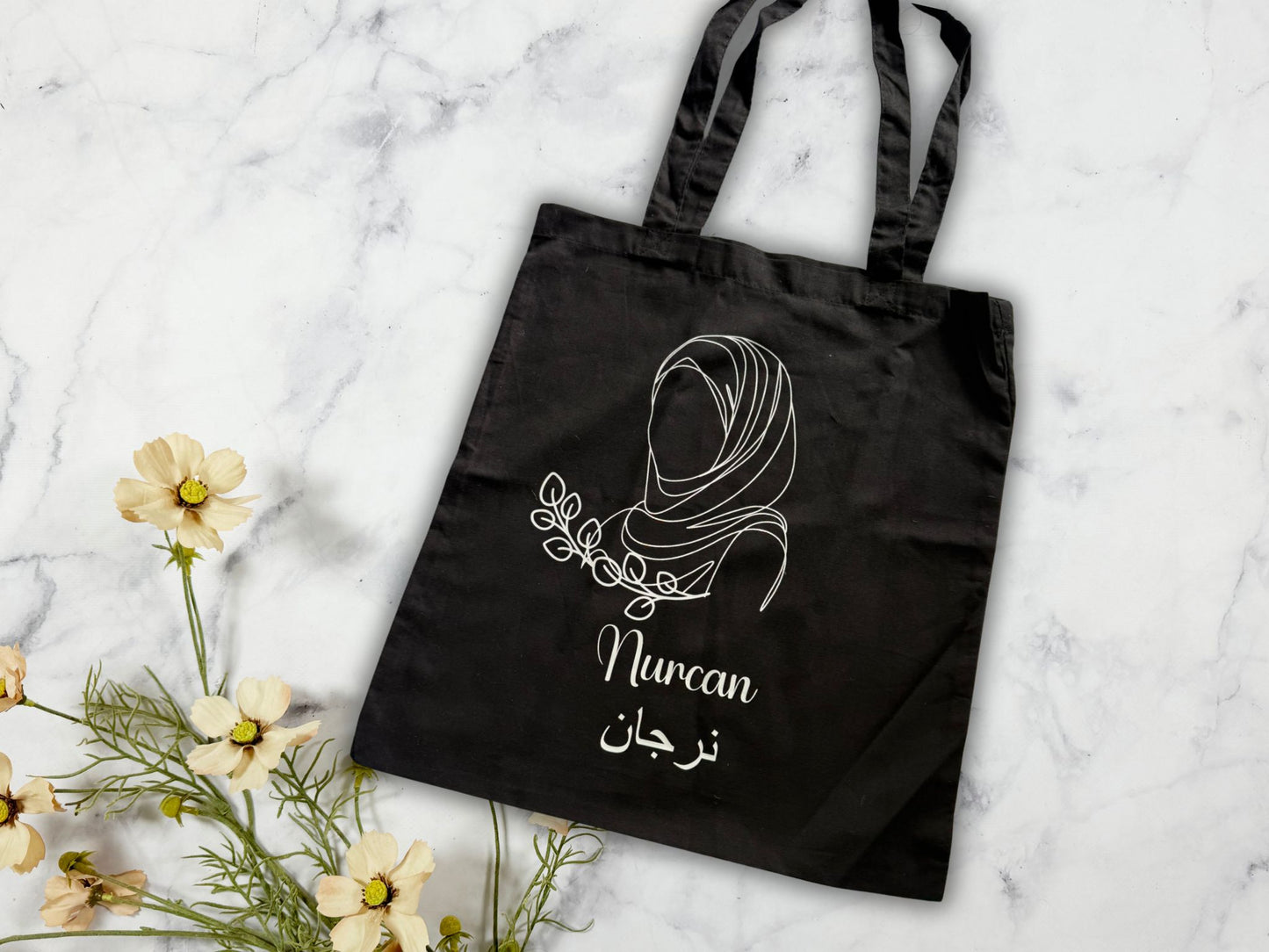 Tragetasche, Stofftasche, Einkaufstasche, Baumwolltasche, Shopper, personalisiert, Geschenk, Hijab mit Namen